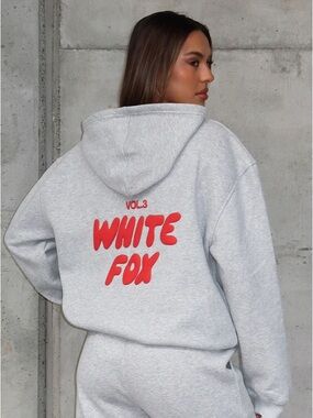 White Fox Boutique Gray Hoodie with Red Logo